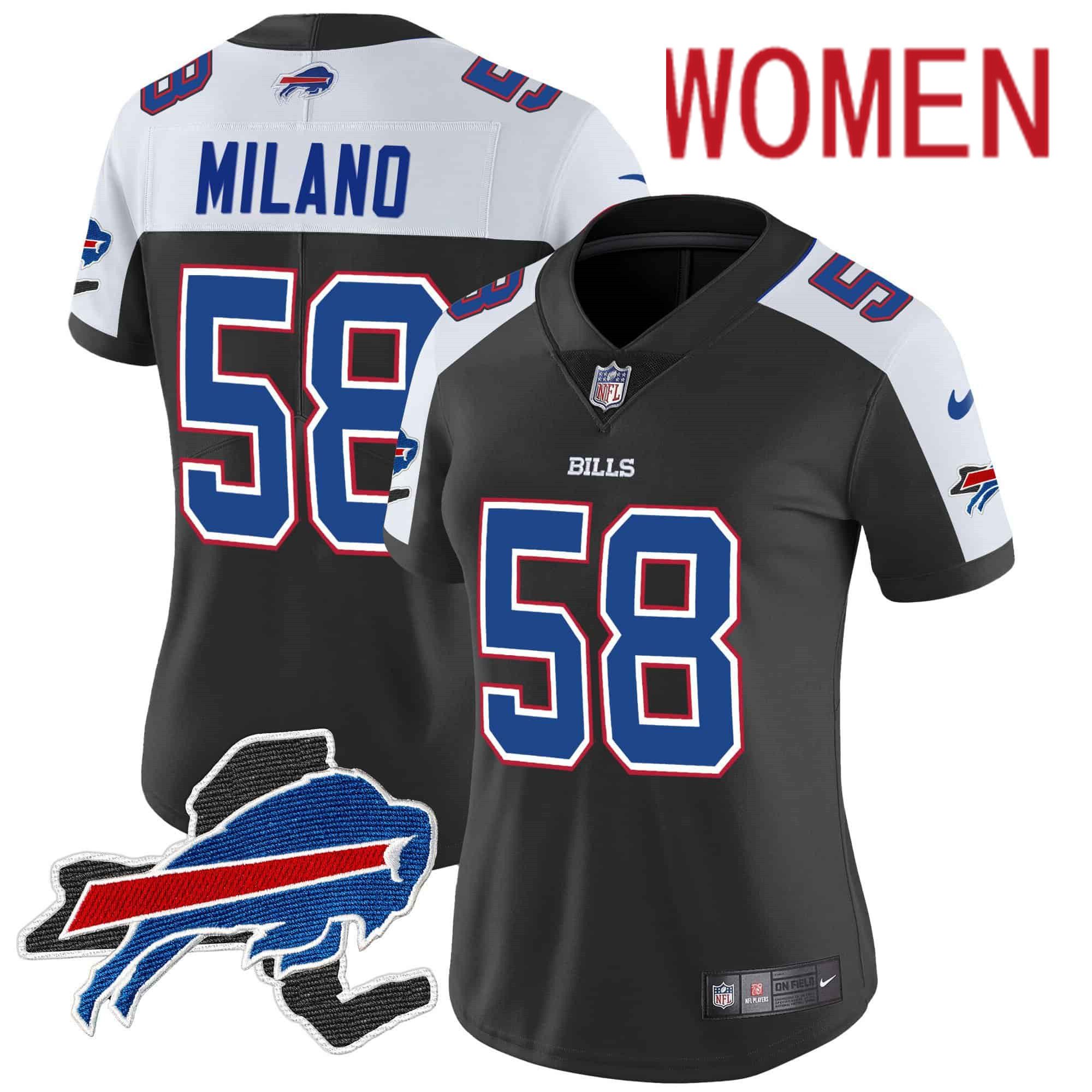 Women Buffalo Bills 58 Milano Black 2024 Nike Patch Vapor Limited NFL Jersey